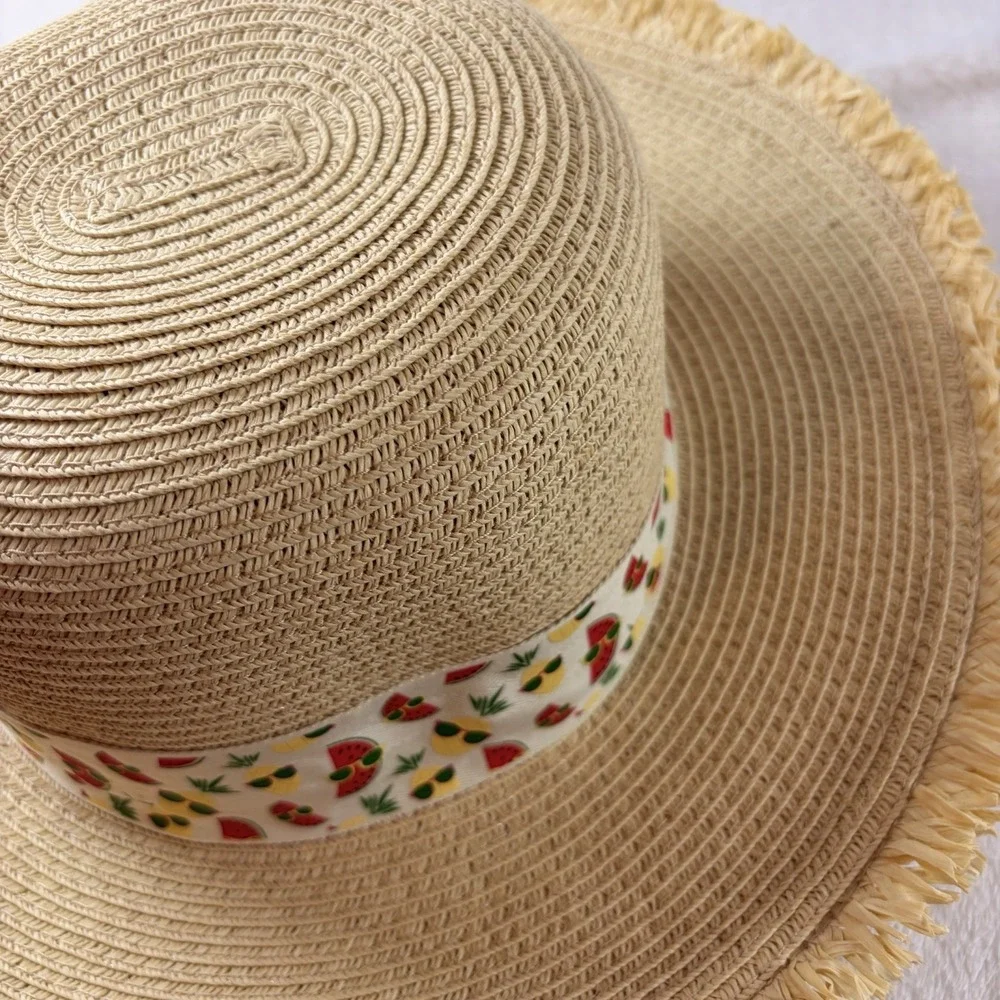 Sunny Dayz Sun N Sand Kids Straw Sun Hat Frayed Brim Fruit Band HK 383 Coastal